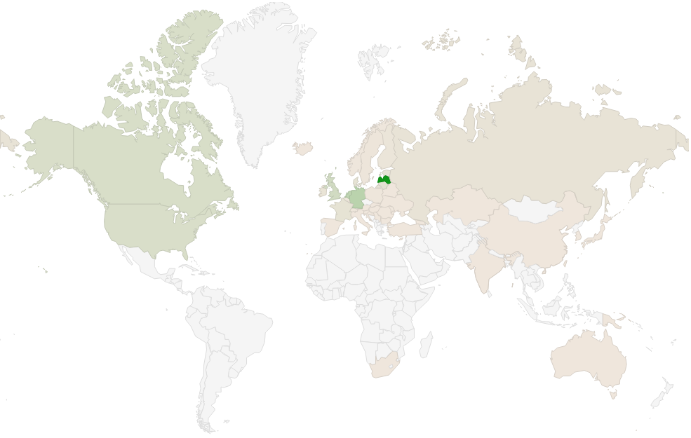 In welke landen zijn Letse sites fysiek gevestigd? Hosting landen kaart