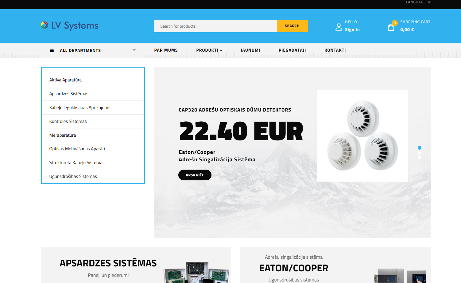 Startpagina-indeling met categorie zijbalk en product hoogtepunten