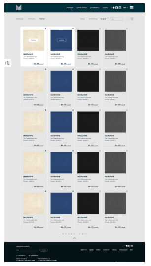 Productcatalogusweergave met tegelminiaturen, namen en prijzen.