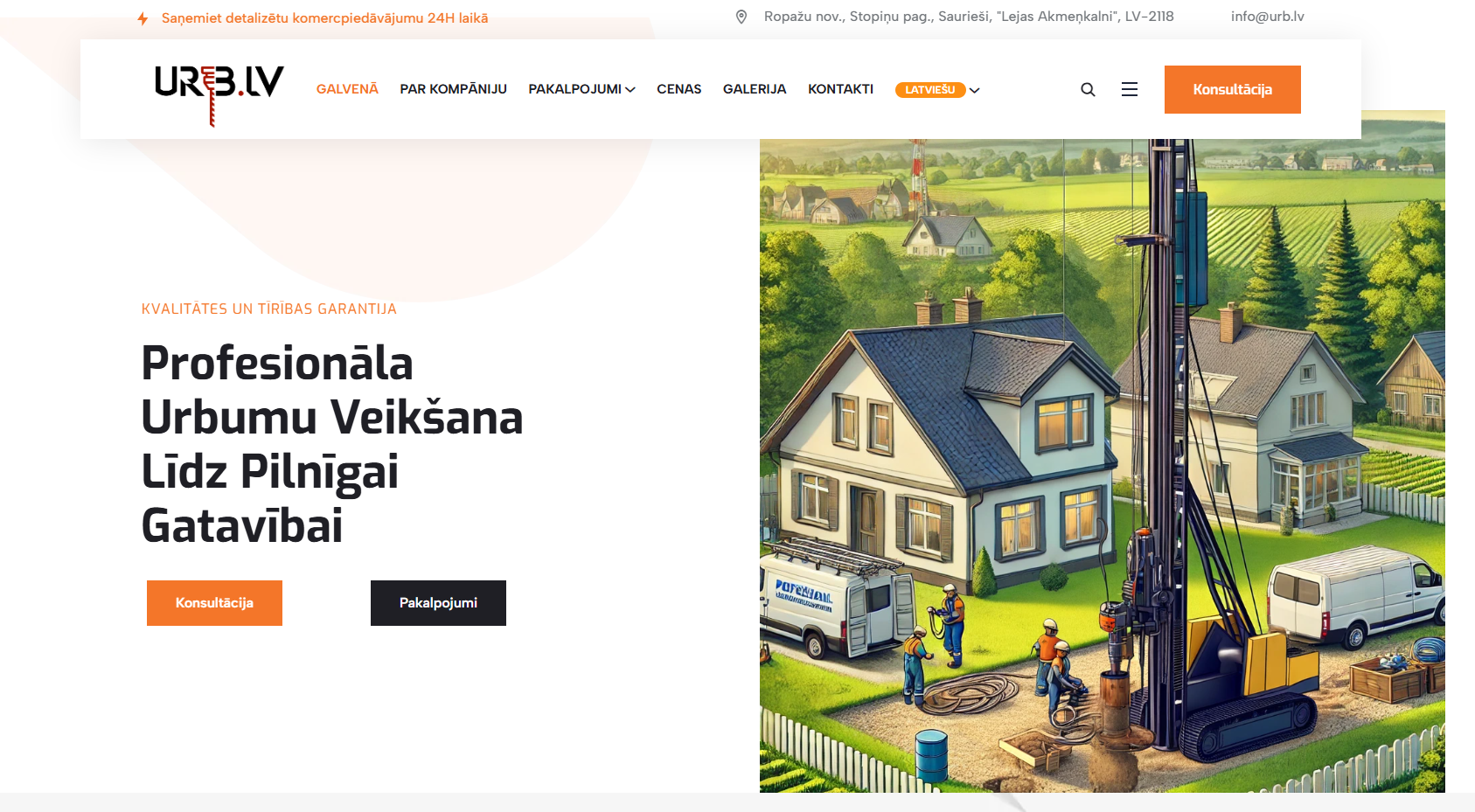 Hoofdboodschap en visuele indruk van de startpagina – 'Professionele Bronboringen tot Voltooiing'