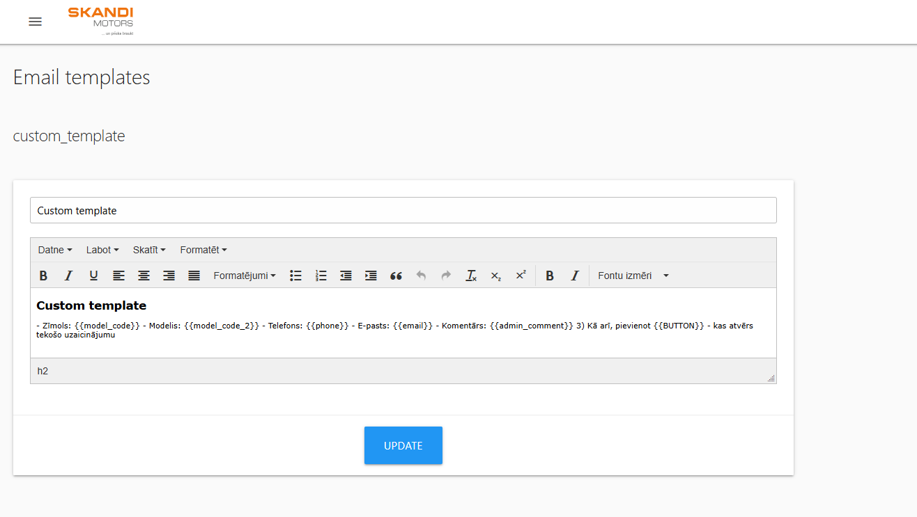 Aangepaste e-mailsjabloon-editor met dynamische variabelen voor geautomatiseerde berichten naar consultants.